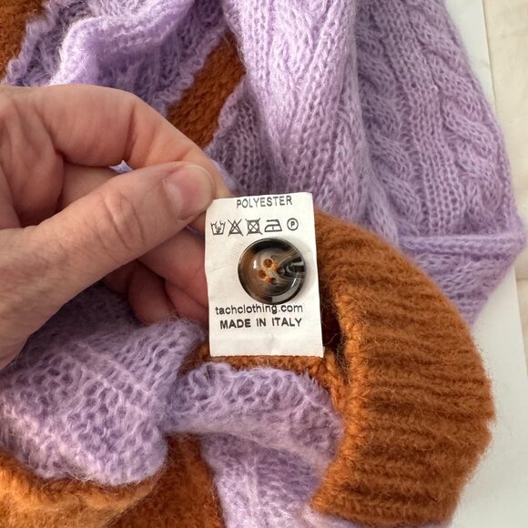 Tach Clothing Colorblock Lilac and Rust Cable Knit Cropped Cardigan Sweater - M - Picture 7 of 14